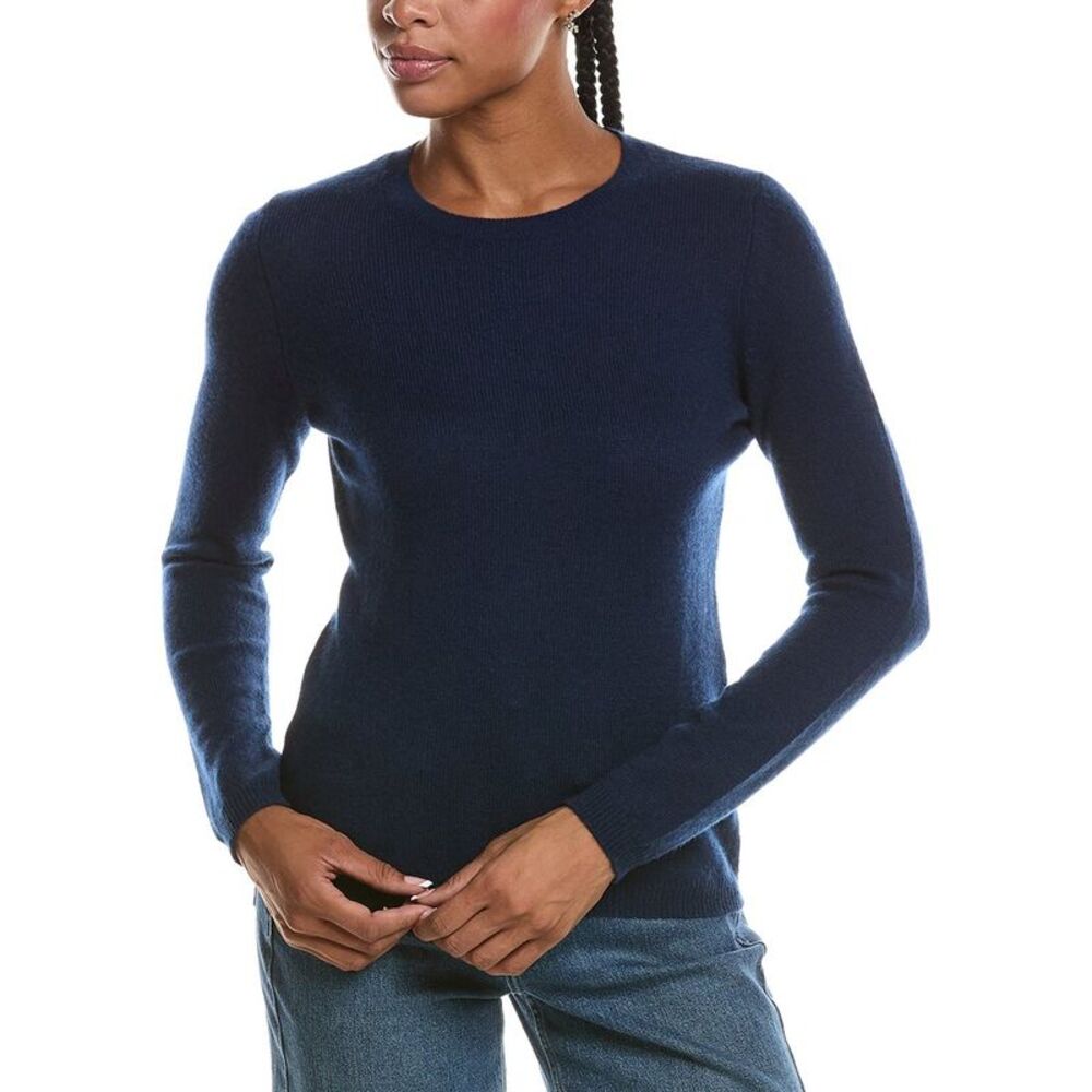 Forte Cashmere Womens Basic Crewneck 100% Cashmere Sweater, Navy